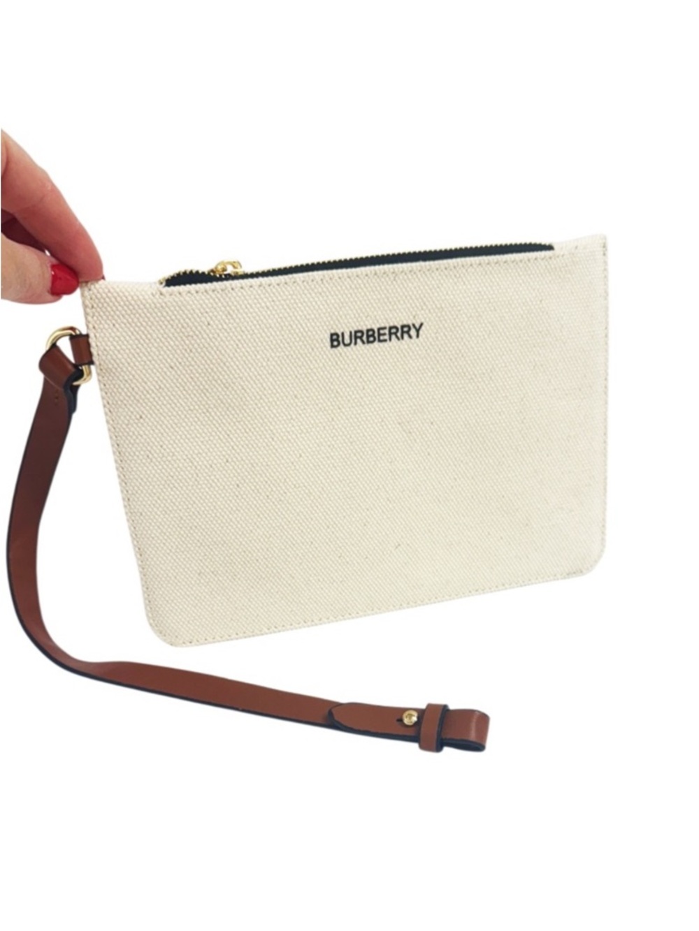 Burberry canvas and leather pouch with Leather attachable strap New!